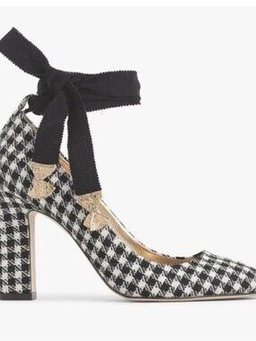 Worn once J.Crew Black & White Houndstooth Ankle-Tie Block Heels
